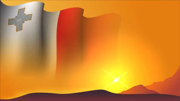 Vector illustration of MALTA waving flag background design on sunset view vector illustration