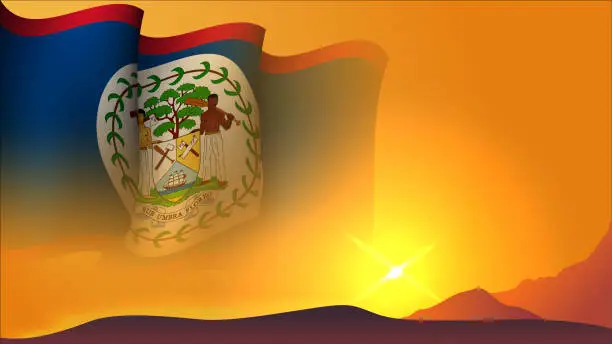 Vector illustration of belize waving flag background design on sunset view vector illustration
