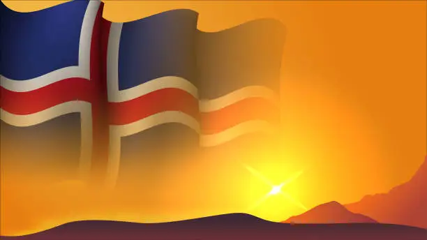 Vector illustration of iceland waving flag background design on sunset view vector illustration