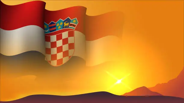 Vector illustration of croatia waving flag background design on sunset view vector illustration