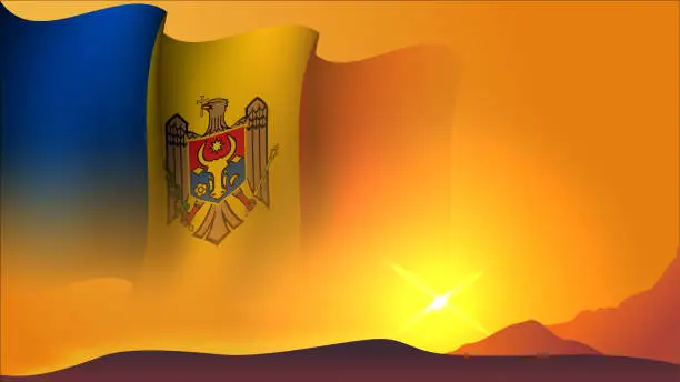 Vector illustration of moldova waving flag background design on sunset view vector illustration