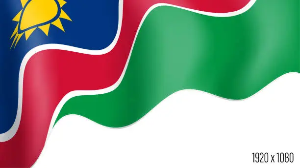 Vector illustration of Namibia country flag realistic independence day background. Namibian commonwealth banner in motion waving, fluttering in wind. Festive patriotic HD format template for independence day