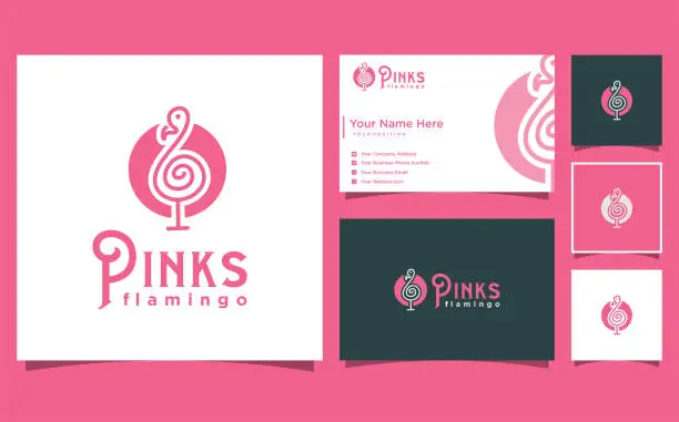 Vector illustration of modern abstract flamingo design with business card