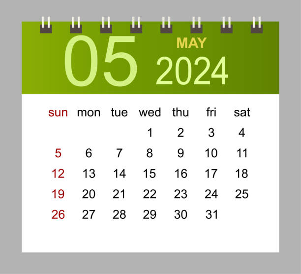 illustrazioni stock, clip art, cartoni animati e icone di tendenza di may 2024. vector monthly calendar template 2024 year in simple style for template design. - getting the mail