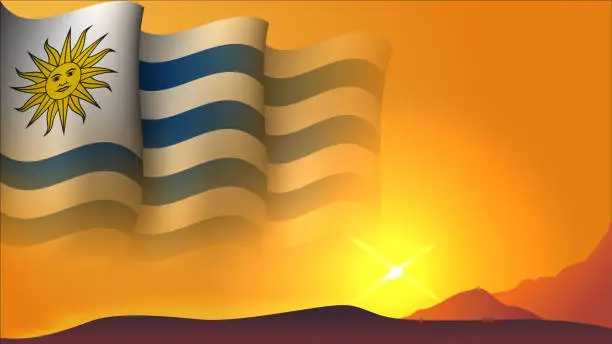 Vector illustration of uruguay waving flag background design on sunset view vector illustration