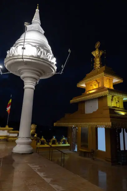 Mahamevnawa Amawatura Monastery at night. Buddhist Monastery located in Malabe district of Colombo, Sri Lanka