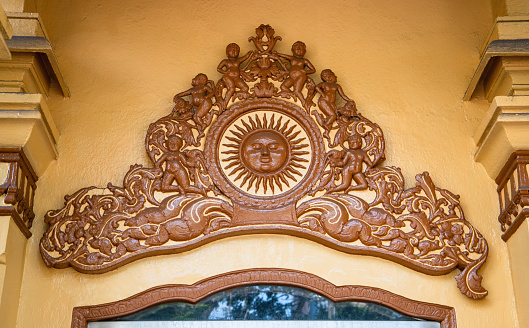 Decoration elements of Gangaramaya Temple, it is one of the most important temples in Colombo, Sri Lanka