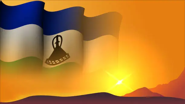 Vector illustration of lesotho waving flag background design on sunset view vector illustration