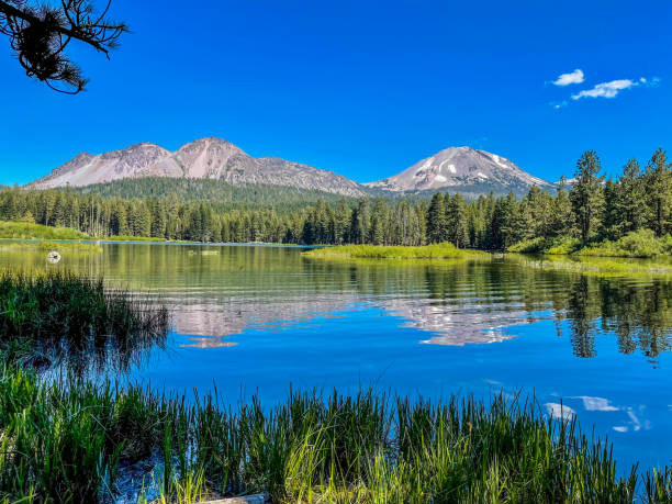 Manzanita Lake - Lassen Volcanic National Park - Lassen Peak - Reflection In Lake - Blue Skies - July