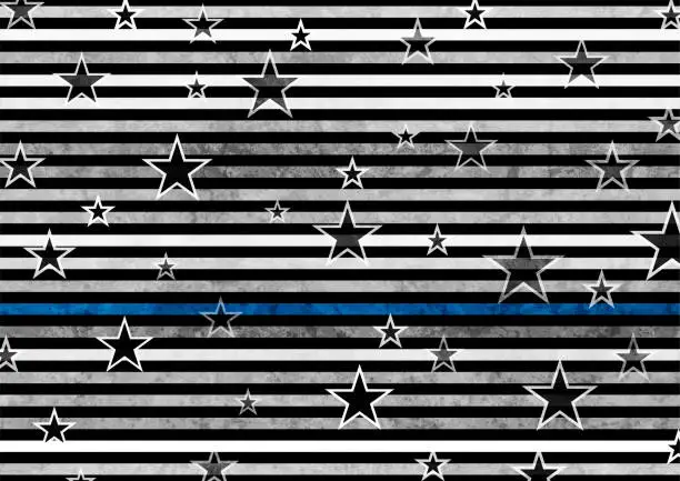 Vector illustration of Grunge black white USA flag with blue stripe