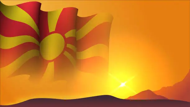 Vector illustration of north macedonia waving flag background design on sunset view vector illustration