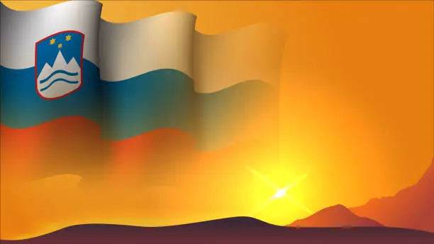 Vector illustration of slovenia waving flag background design on sunset view vector illustration