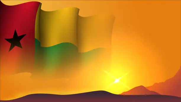 Vector illustration of guinea-bissau waving flag background design on sunset view vector illustration