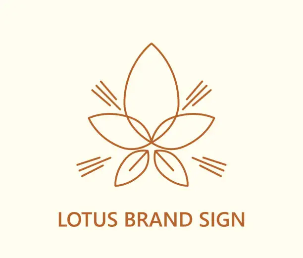 Vector illustration of Lotus flower symbol, botanical design element for linear icon, logo, emblem, other. Vector illustration.