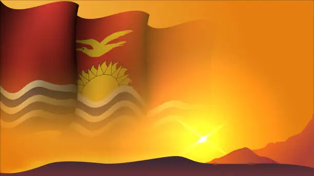 Vector illustration of kiribati waving flag background design on sunset view vector illustration