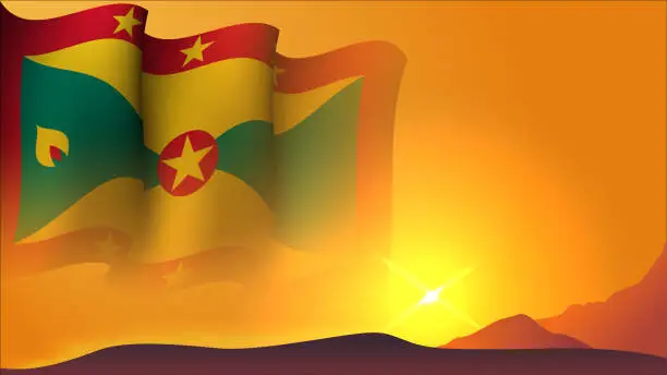 Vector illustration of grenada waving flag background design on sunset view vector illustration