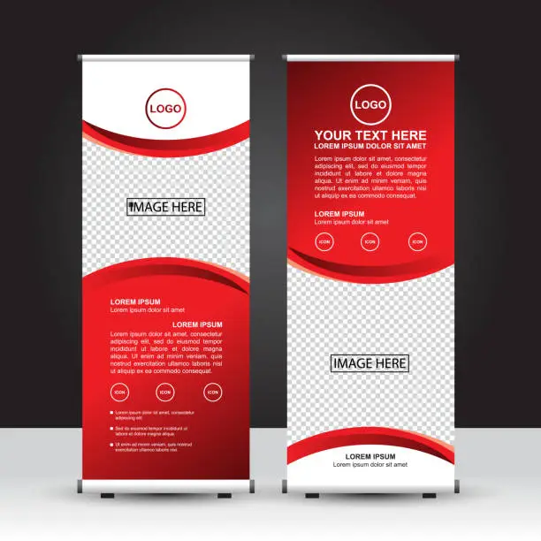 Vector illustration of Red and white theme Roll Up Banner template. Vector Design