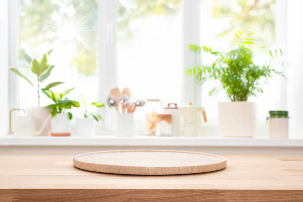istock Kitchen window interior background with pedestal of free space on table for your decoration 1936760528