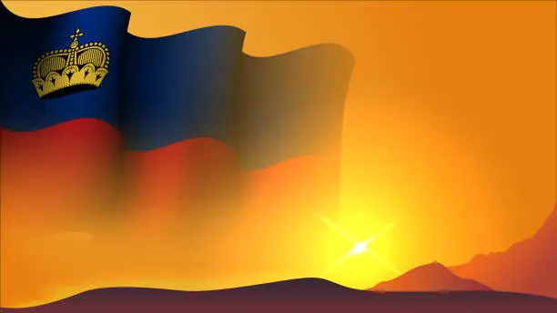 Vector illustration of liechtenstein waving flag background design on sunset view vector illustration