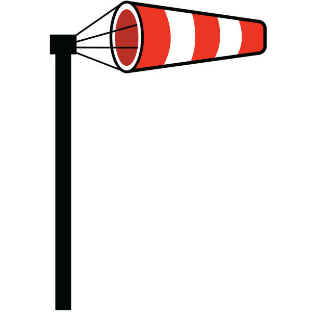 ilustraciones, imágenes clip art, dibujos animados e iconos de stock de icono de la carta de velocidad y dirección del viento windsock. señal de velocidad del viento de calcetín de viento. símbolo de bandera de brisa fuerte. estilo plano. - windsock sky natural phenomenon gale