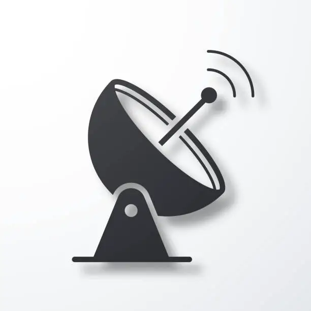 Vector illustration of Satellite dish. Icon with shadow on white background