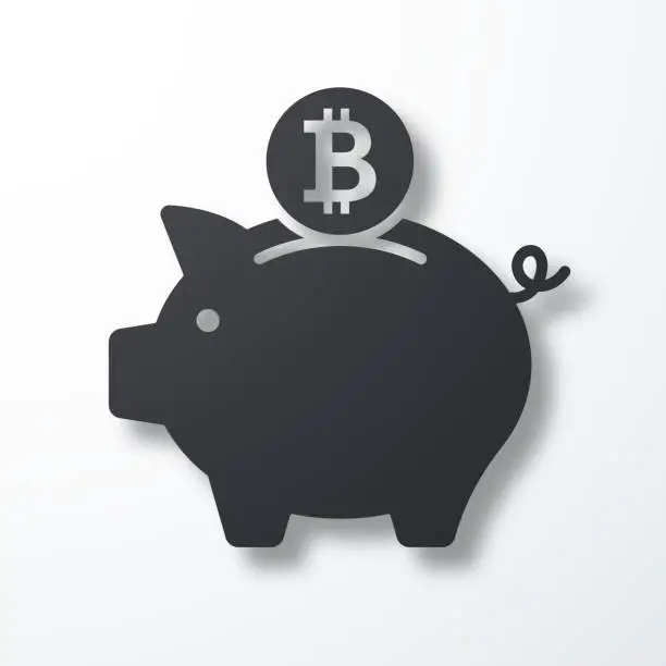 Vector illustration of Piggy bank with Bitcoin coin. Icon with shadow on white background