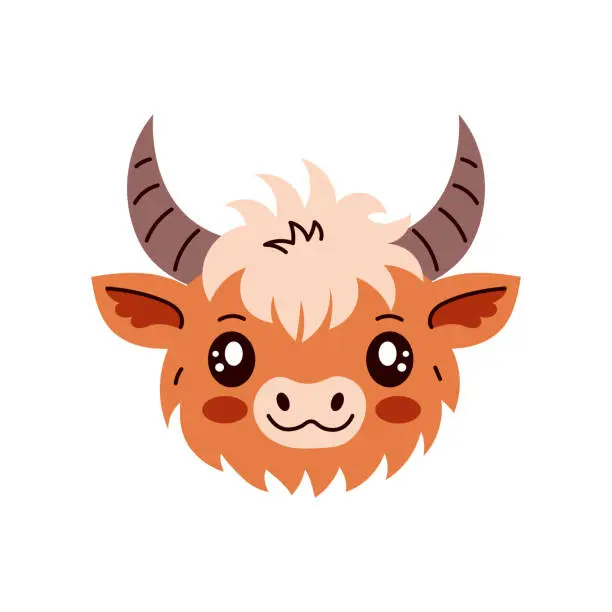 Vector illustration of Highland cow head vector illustration