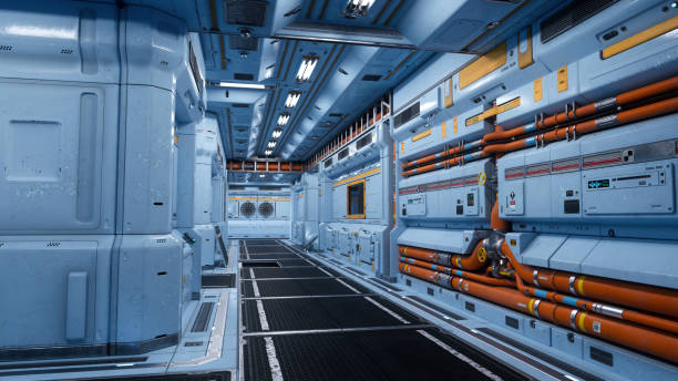 istock Futuristic space station interior corridor. Sci-Fi environment concept 3d illustration. 1936878698