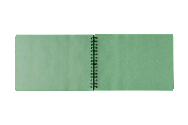 istock Open spiral bound notepad with craft green sheets, isolated on white background. 1936917987
