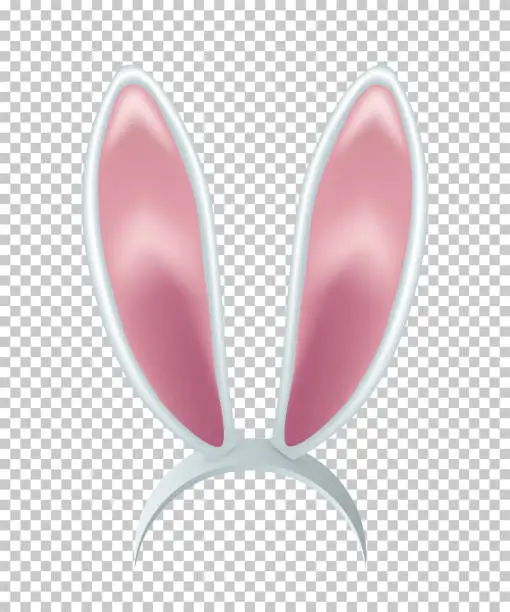 Vector illustration of Rabbit ears realistic 3d vector illustration. Easter bunny ears kid headband, mask. Hare costume white and pink element. Photo editor, booth, video chat app isolated on transparent background