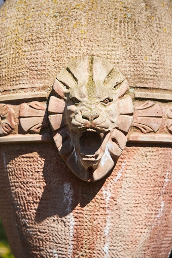 Bas-relief in the form of a lion's head. An old building
