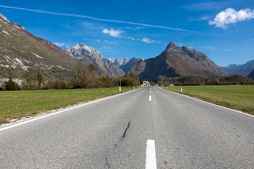 Infinity Vanishing Point Road into Mountains Copy Space Background