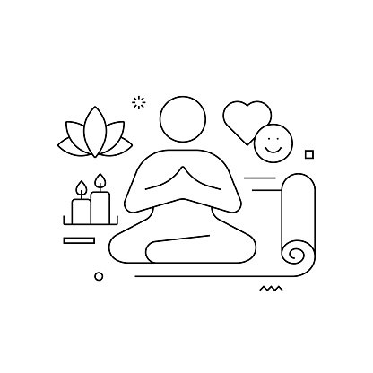 Relaxation and Meditation Related Design with Line Icons. Simple Outline Symbol Icons. Zen Like, Healthy Lifestyle, Freedom, Enjoyment.