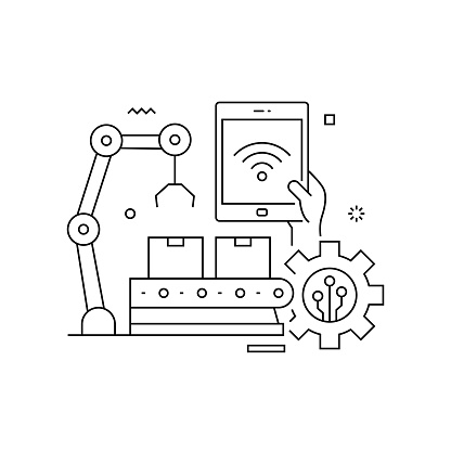 Smart Industry Related Design with Line Icons. Simple Outline Symbol Icons. Technology, Internet of Things, Connection, Automated.