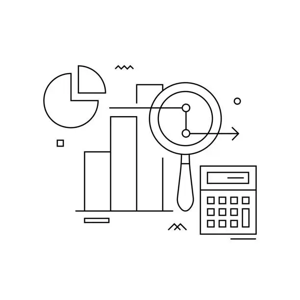 Vector illustration of Statistics Related Vector Conceptual Illustration. Analyzing, Graph, Numbers, Data.