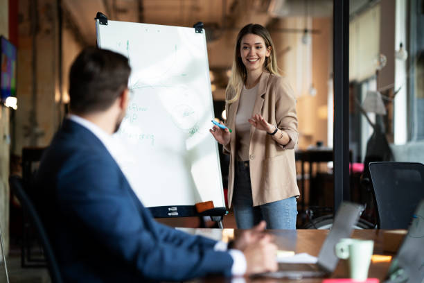 istock Young beautiful woman presenting businessplan. 1936973368