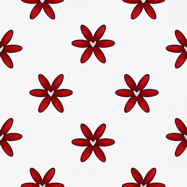 istock Cute hand drawn seamless pattern with red flowers. Romantic print for fabric, textille, poster and postcards 1936973890