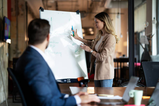 istock Young beautiful woman presenting businessplan. 1936973893