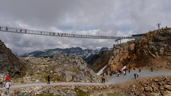 The Cloudraker Skybridge. This suspension bridge is located at the summit of the Whistler mountain, in the ski resort of Whistler, British Columbia, Canada. It spans 130m.