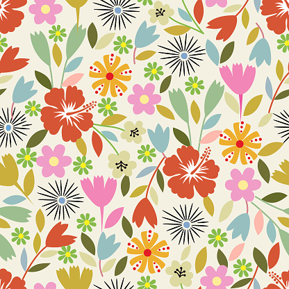 Vector hibiscus seamless pattern .