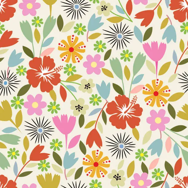 Vector illustration of Hibiscus seamless pattern .