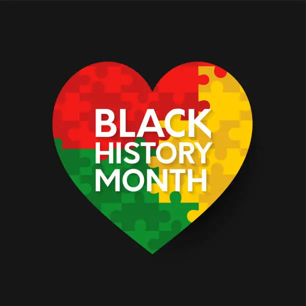 Vector illustration of Black History Month puzzle heart card, background, banner. Vector