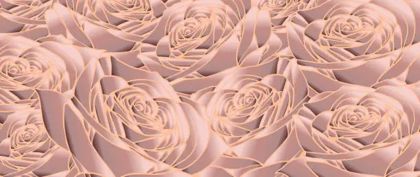 Vector illustration of Abstract  pink rose flower pattern. Floral peach gold color background design.