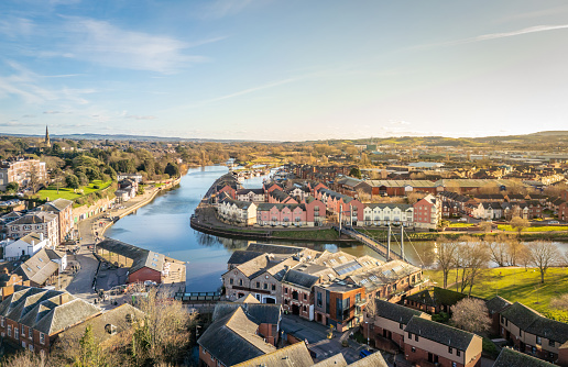 Aerial view over Exeter Quay