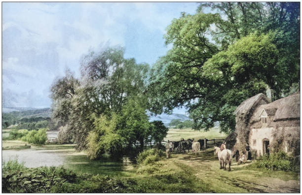 Antique dotprinted photo of paintings: Countryside