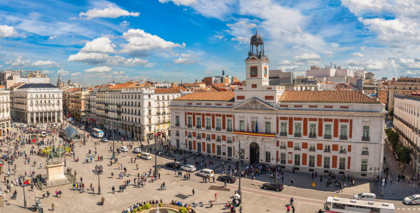 istock Madrid Spain, high angle view city skyline at Puerta del Sol 1937074877