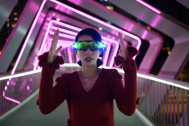 istock Asian woman wearing VR glasses 1937094896