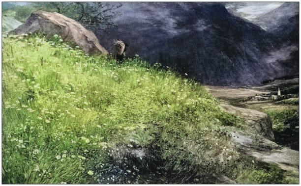 istock Antique photo of paintings: Alps meadow 1937103219