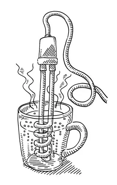 Vector illustration of Immersion Boiling Device Hot Water Drawing