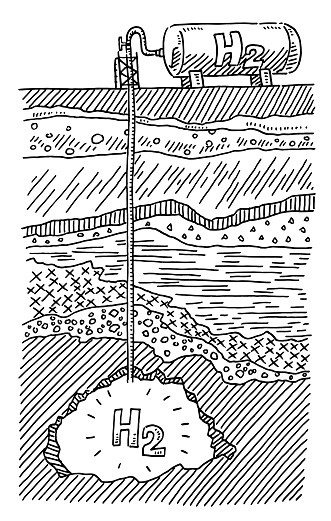 Hand-drawn vector drawing of a Hydrogen Drilling Rock Bed Deposit. Black-and-White sketch on a transparent background (.eps-file). Included files are EPS (v10) and Hi-Res JPG.